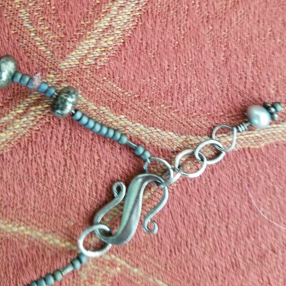 OOAK - Hand-strung Blue Kyanite & Pyrite Necklace w/SS Findings - Picture 3 of 3